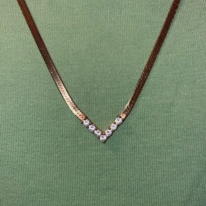 Vintage 1980’s V Shape Glass Prong Set Stones Necklace.